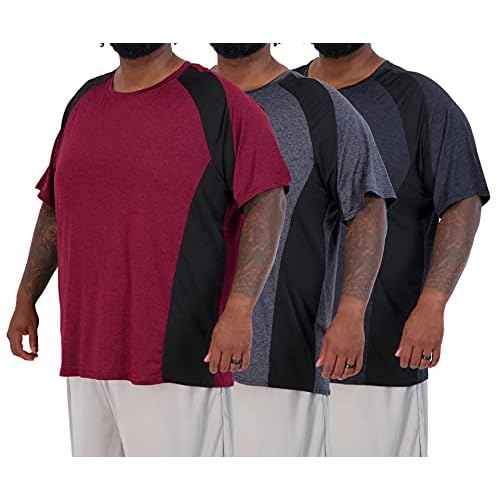 Real Essentials 3 Pack: Men¡¯s Big & Tall Tech Stretch Long-Sleeve & Short-Sleeve Dry-Fit T-Shirt (3XT-5XT)