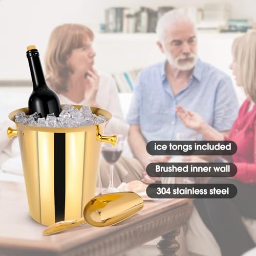 5 Liter Outdoor Gold Ice Bucket with Scoop, Stainless Steel Ice Bucket, Cocktail Bar Wine Party Beverage Cooler, Champagne...