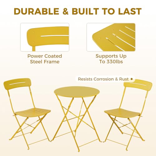 Grand patio Premium Frame Patio Bistro Set, Colorful Folding Outdoor Patio Furniture Sets, 3-Piece Patio Table and Chair S...
