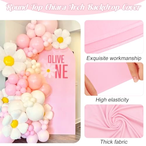 Spandex Fitted Wedding Arch Cover 7.2FT Pink Arch Backdrop Cover, Round Top Chiara Backdrop Stand Covers for Wedding Birth...