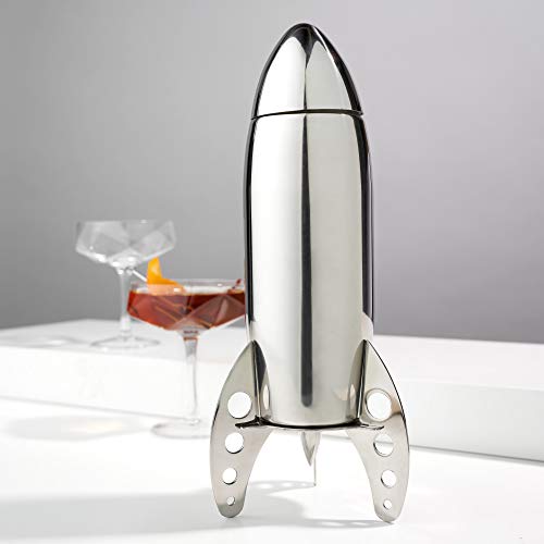 Viski Rocket Cocktail Shaker with Strainer Bar Set for Cold Brew Cocktails, Margarita, Espresso Martini, Stainless Steel M...