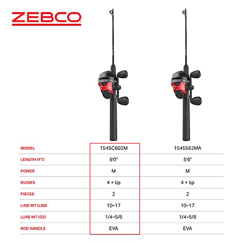 Zebco 404 Spincast Reel and Fishing Rod Combo, 6-Foot 2-Piece Fishing Pole, Size 40 Reel, Right-Hand Retrieve, Pre-Spooled...