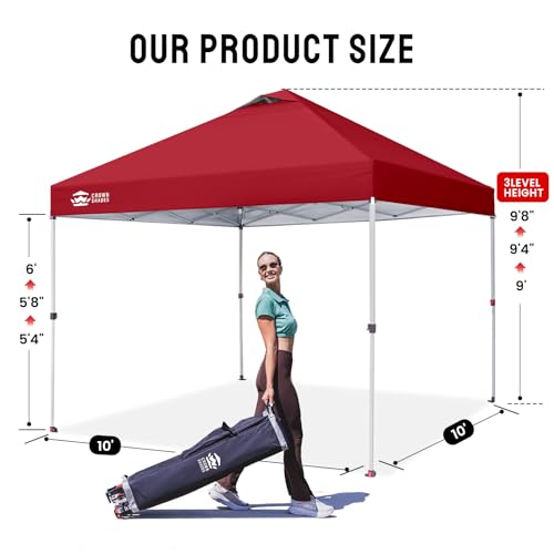 CROWN SHADES 10x10 Pop Up Canopy - Beach Tent with One Push Setup - Easy Outdoor Sun Shade for Events, Parties, Camping - ...