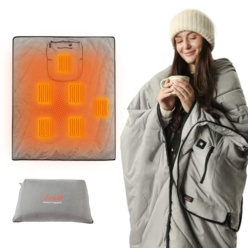 ZonLi Heated Blanket Battery Operated, Wearable Portable Electric Blanket with Rechargeable Battery, 50"x60" Cordless Heat...