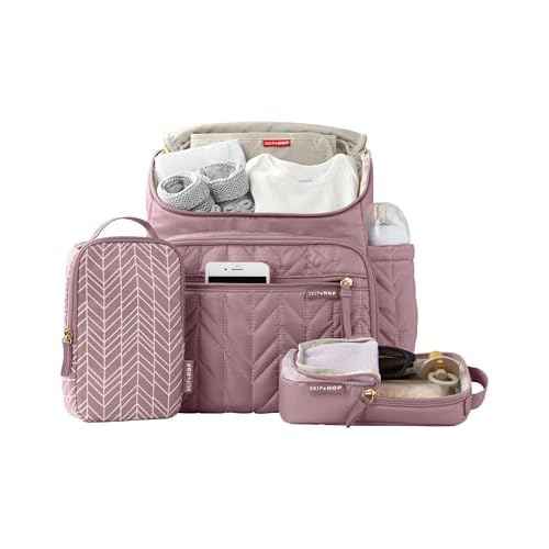 Skip Hop Diaper Bag Backpack: Forma, Multi-Function Baby Travel Bag with Changing Pad & Stroller Attachment, Mauve Mist