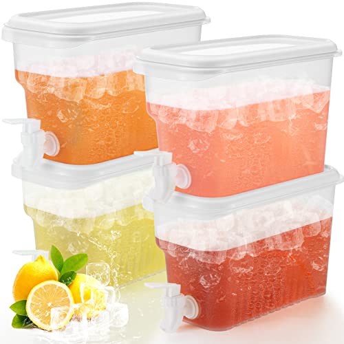 Hoolerry 4 Pcs 0. 8 Gallon Beverage Drink Dispenser for Fridge, Plastic Liquid Drink Juice Container with Spigot Cold Lemo...