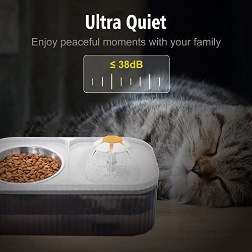 Suertree Cat Water Fountain Food Bowl Stainless Steel, 101oz/3L Automatic Pet Water Fountain, Dog Water Dispenser with Sma...