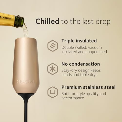 Huski Champagne Flute | NEW | Award-winning Design with Detachable Stem | Premium Stainless Steel Champagne Glass with Lid...