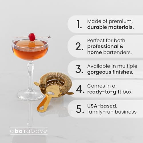 A Bar Above Cocktail Strainer, 4-Prong Bar Strainer with High Density Spring for Smooth Pouring, Fits Boston Shaker Tins a...