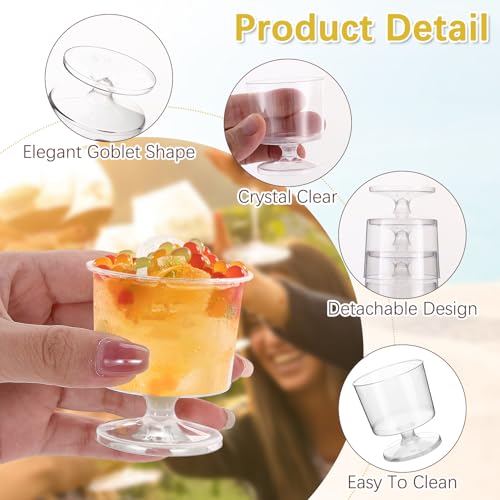 Loccmat 2 oz Mini Dessert Cups, 80 Pack Clear Plastic Wine Glasses, Disposable Dessert Shot Glasses for Party, Wedding, Bi...