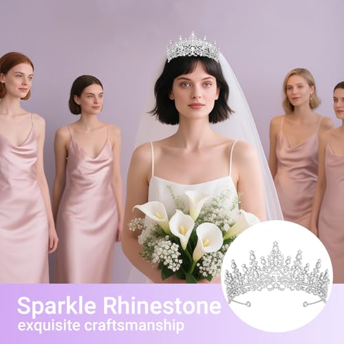 Queenship Tiara Crown for Women, Queen Tiara for Birthday Prom Bridal Party Custome Silver