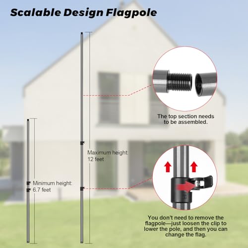 Msnaile 12 FT Carbon Fiber Flag Pole for Outside House in Ground, Flagpoles for Yard, Tangle Free Flag Pole Kit, Wind-Resi...