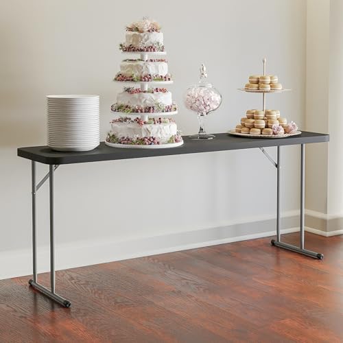 Flash Furniture Kathryn 6' Rectangular Plastic Folding Table, Long Plastic Foldable Table for Indoor/Outdoor Events, Black