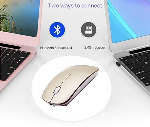 PeiBO Bluetooth 5.2 Wireless Mouse, Gold, Rechargeable, Ergonomic Design, Compatible with Laptops and Tablets