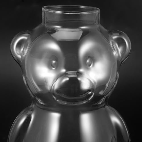 LUOZZY Bear Shaped Glass Cup with Straw Adorable Bear Cocktail Glass Transparent Beverage Drinking Glass Cup for Home Bar ...