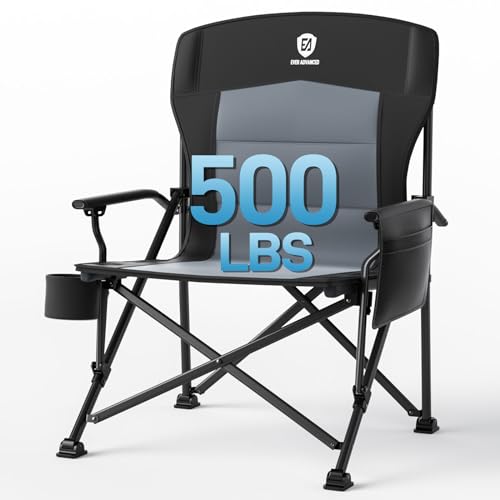 EVER ADVANCED Oversized Folding Camping Chair for Adults, Heavy Duty Lawn Chair with Side Pockets, Portable Collapsible Qu...