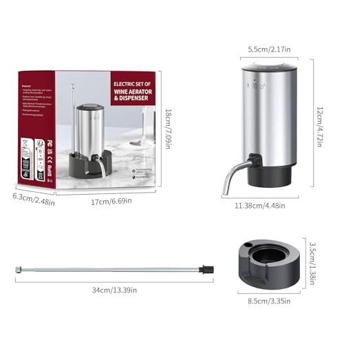 Upgraded Wine aerator Electric Wine Decanter, Rechargeable Automatic Wine Dispenser withStorage Base,Two Modes:long press ...