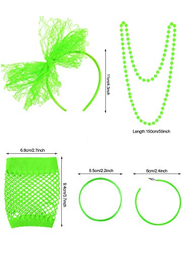 Blulu 80s Costume Accessories for Women Lace Headband Earrings Fishnet Gloves Necklace Bracelet for 80s Retro Party