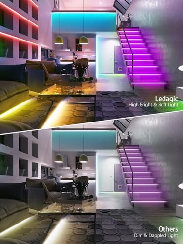 Ledagic Led Lights for Bedroom 50FT 450Leds Color Changing RGB Led Strip Lights Music Sync, Dimmable Led Light Strip with ...