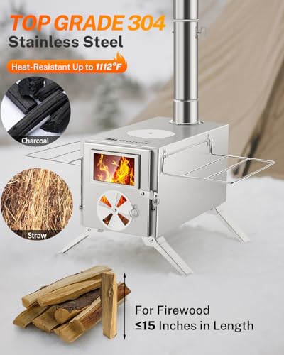 Gonex Hot Tent Stove, Portable Wood Burning Camping Stainless Steel Stove with Chimney Pipes for Tent, Outdoor, Heating, C...