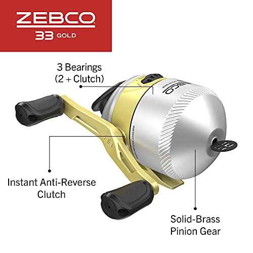 Zebco 33 Gold Spincast Reel and 2-Piece Fishing Rod Combo, Fiberglass Rod with Comfortable Split-Grip Cork Handle, Instant Anti-Reverse Fishing Reel