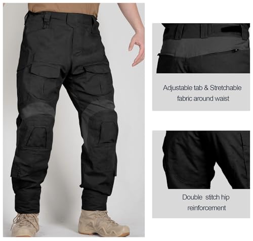 MERJAZ Men’s Tactical Pants with Knee Pads Waterproof G3 Combat Pants Camo Cargo Pants with 10 Pockets No Belt