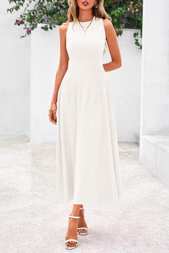 PRETTYGARDEN Spring Casual Dresses for Women 2026 Summer Business Work Midi Sleeveless A Line Pleated Cocktail Dress