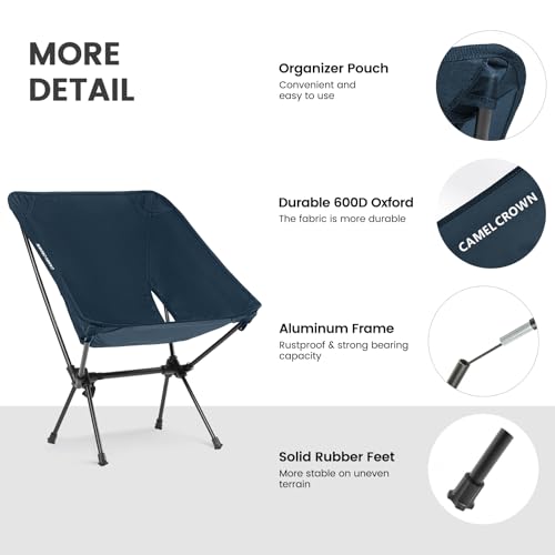 CAMEL CROWN Portable Camping Chair Folding Compact Lawn Lightweight Backpacking Chair with Carry Bag for Outdoor Hiking Be...