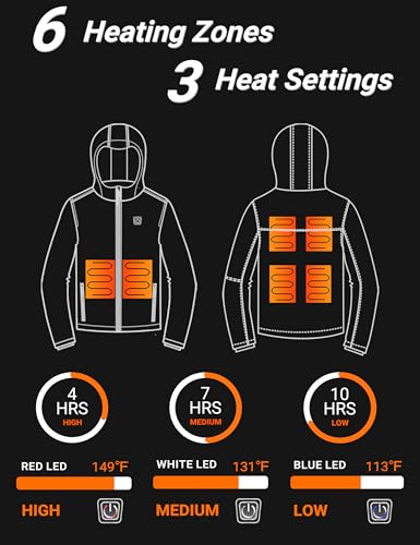 Vestego Heated Jackets for Women, Heated Jacket with 12V 20000mAh Battery Pack, 6 Heating Zones, Black