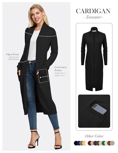 GRACE KARIN Essential Solid Open Front Maxi Long Knitted Cardigan Sweater for Women