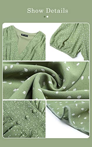 PRETTYGARDEN Women's Floral Wrap V-Neck Midi Dress Short Sleeve Boho Summer Beach Long Dress High Low Hem Smocked Dress Women