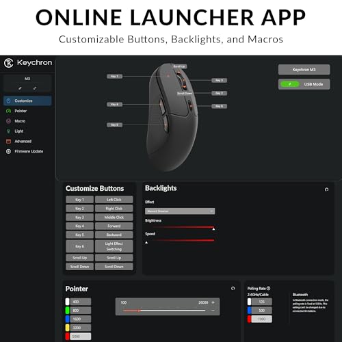 Keychron M3 Wireless Mouse, PAW3395 Sensor with Programmable Macro Button 26,000 DPI Supports 2.4 GHz/Bluetooth 5.1, 79g U...
