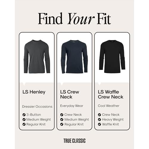 True Classic Long Sleeve Shirts for Men - Mens Long Sleeve Tee-Shirts, Henley Shirts for Men and Waffle-Knit Thermal T-Shirts