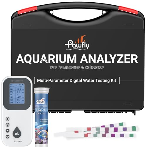 Pawfly 6 in 1 Digital Water Testing Kit, 50 Strips Fresh/Salt Aquarium Water Test Kit, Fish Tank Water Testing Kit, Digita...
