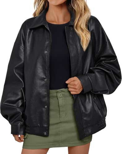 AUTOMET Women's Oversized Leather Jackets Faux Suede 2026 Fall Zip Up Motorcycle Coats Blazer Jackets for Women Outfits