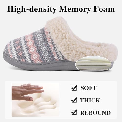 Evshine Warm Knit House Slippers for Women Comfy Wool-Like Lined Chenille Slippers with Memory Foam and Indoor Outdoor Soles