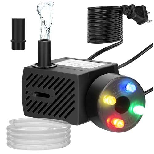 DaToo Mini Submersible Fountain Water Pump With LED Light 95GPH 5W Small Ultra Quiet Water Pump With Tubing For Aquarium F...
