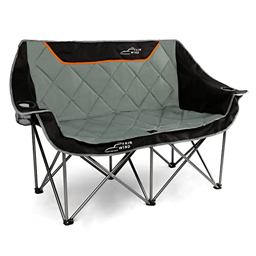FAIR WIND Oversized Fully Padded Camping Chair Folding Loveseat Camping Couch Double Duo Chair Heavy Duty Quad Fold Arm Ch...