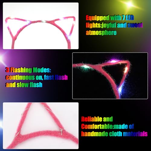 WILLBOND 40 Pcs LED Cat Ears Headband Cute Glow Light up Cat Headband Kitty Ears for Women Lady Festival Birthday Party