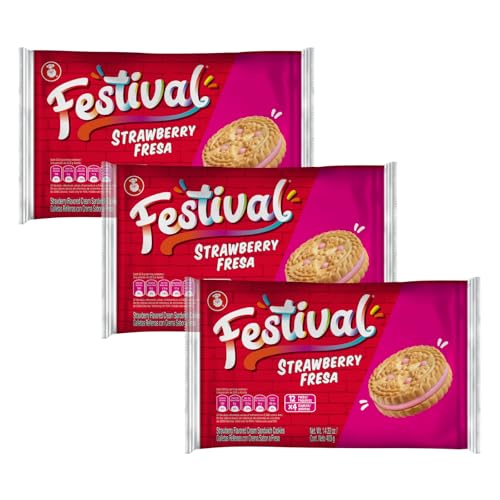 Festival Strawberry Cookies | Cream Strawberry Sandwich Cookies | Natural Dyes & Low Sodium | High Cream Content | 14.6 Oz...
