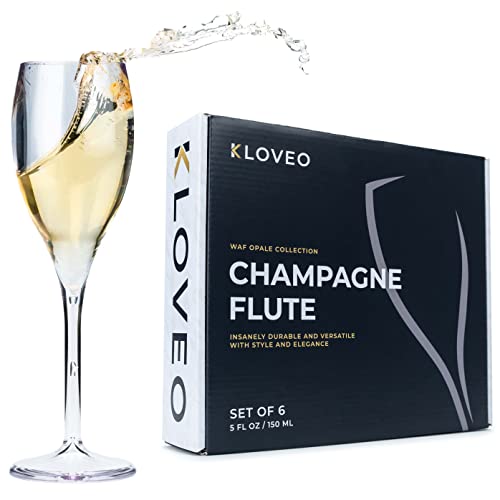 KLOVEO Plastic Champagne Flutes - Set of 6 - Made in Italy - Insanely Durable and Versatile Plastic Champagne Glasses - Re...