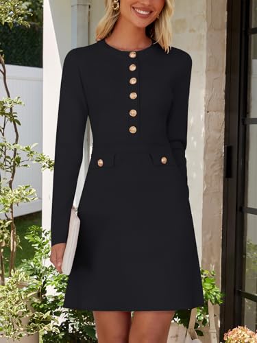 NENONA Women's 2026 Long Sleeve Fall Winter Sweater Dress Spring Fashion Button Elegant Business Casual Work Mini Dresses