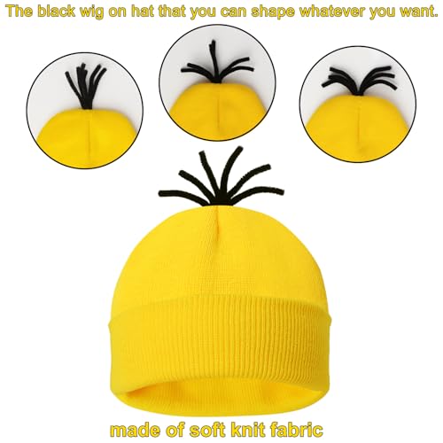 CONGRU 4 Pcs Halloween Costume Accessories Adults-Yellow Beanie Hat/Goggles/Gloves/Suspenders for Halloween Dress Up