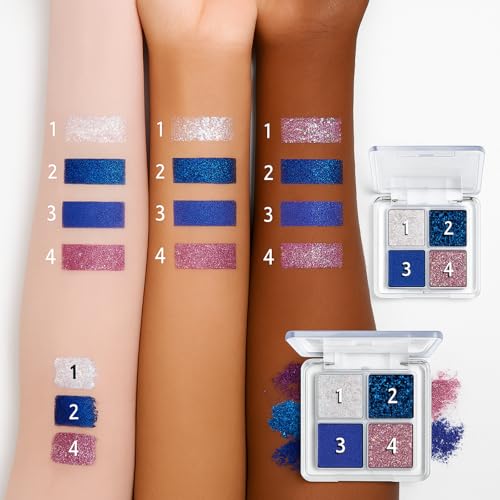 K'APEINE Glitter Shimmer Eyeshadow Makeup Palette, 4Colors Sparkle Eye Shadow Palettes Highly Pigmented Makeup Kit Long La...