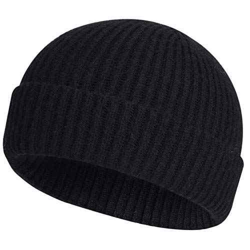 ROYBENS Swag Wool Knit Cuff Short Fisherman Beanie for Men Women, Winter Warm Hats