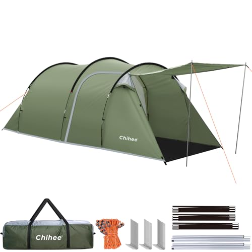 Chihee Camping Tents Tunnel Tent 4 Person Family Tents with 2 Doors Extra Large Weatherproof Shelter 4 Seasons Tents with ...