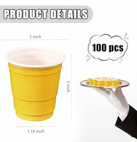 AVXINSOK 100 Pack 2 oz Yellow Plastic Shot Cups Disposable Shot Glasses Mini Shot Cups for Party Wedding Graduation Wine B...