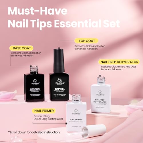 Beetles Tipex Instant Apex Nail Tips Kit – Stiletto Medium, Pre-Building Pre-Etched Thick Acrylic Tips with Tipex Nail Glu...
