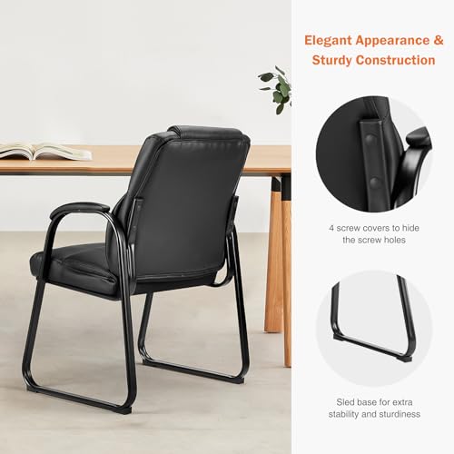 Sweetcrispy Waiting Room Guest Chair Set of 2, Stationary Office Reception Chairs No Wheel, Comfy Padded Arms and Seld Bas...