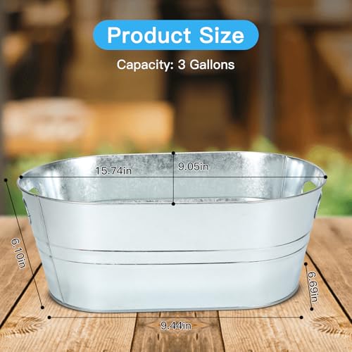 dndsim 4PCS 3 Gallon Galvanized Tub, Beverage Tub, Ice Buckets for Parties With Carry Handles, Drink Buckets for Parties, ...